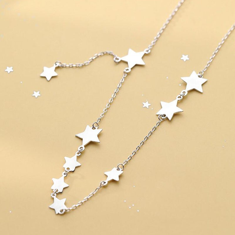 Giffany Personalized Multi Star Necklace Dainty 925 Sterling Silver Short Chain Necklace