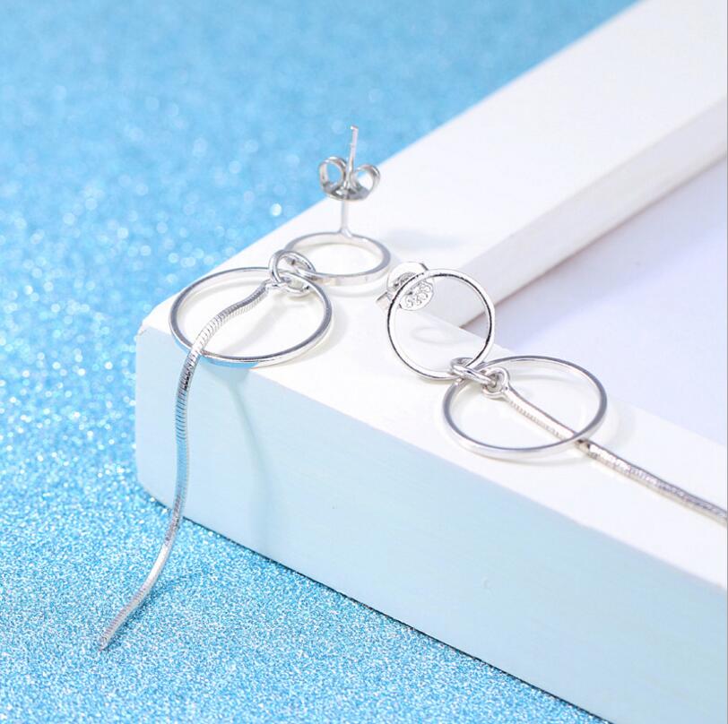 Giffany Exquisite Simple Fashion 925 Sterling Silver Circle Tassel Long Earrings