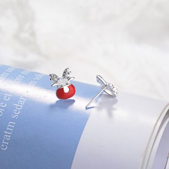 Giffany Christmas Earrings Cute Red 925 Sterling Silver Elk Earrings