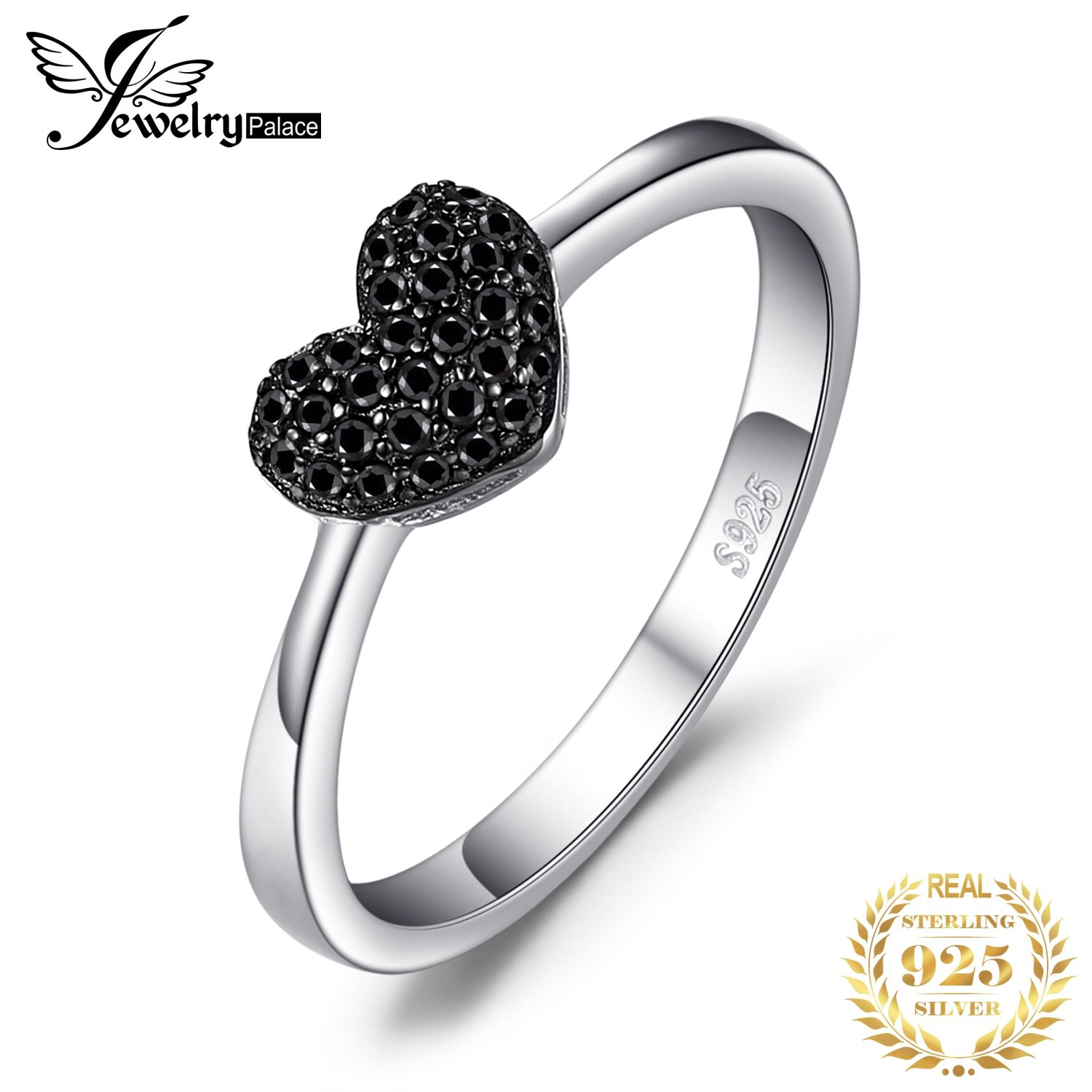JPalace Heart Natural Black Spinel Ring 925 Sterling Silver
