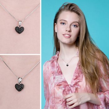 JPalace Heart Natural Black Spinel Pendant Necklace 925 Sterling Silver