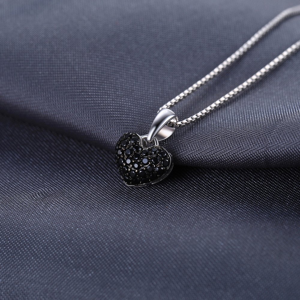 JPalace Heart Natural Black Spinel Pendant Necklace 925 Sterling Silver