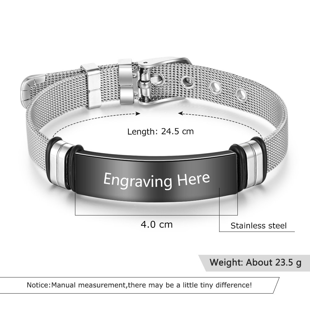 Customizable engraving mens Adjustable Stainless Steel Bracelets