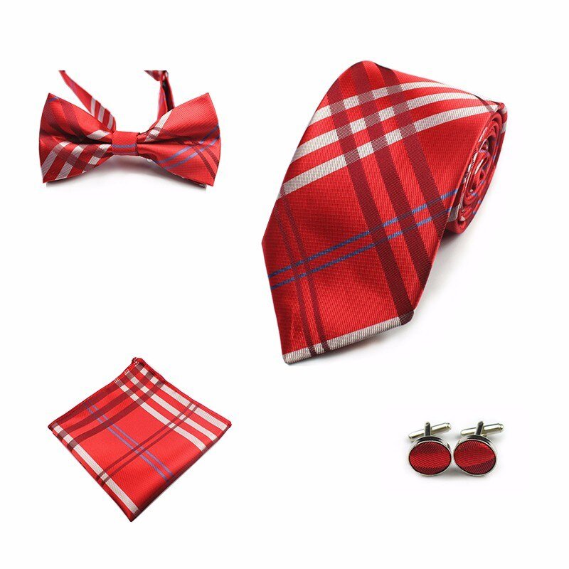 Rick Nais 4PCS Tie Set Bow Tie and Handkerchief Cufflinks 100% Silk