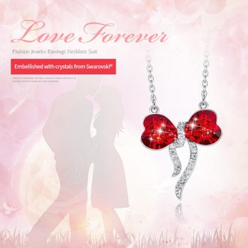 Giffany 925 Sterling Silver Bowknot Necklace Embellished with Red Swarovski crystal