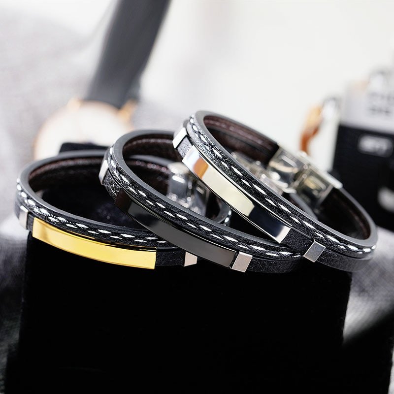 Engraved Name Bracelet For Men leather Stainless Steel ...